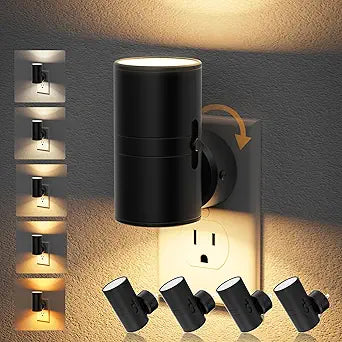 JandCase LED Night Light, Night Lights Plug into Wall with Dusk to Dawn Sensor, 5 Color Temperatures, Rotating Plug, Dimmable Nightlights, Adjustable Brightness for Bedroom Bathroom Hallway, 4 Pack