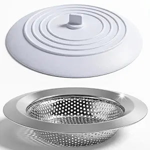 Gadgetime USA Kitchen Sink Strainer & Universal Drain Stopper Stainless Steel 4.5" Food Catcher with Wide Rim + Strong Suction 6" Bathtub/Shower Drain Cover for Kitchen, Bathroom, RV, Lavatory