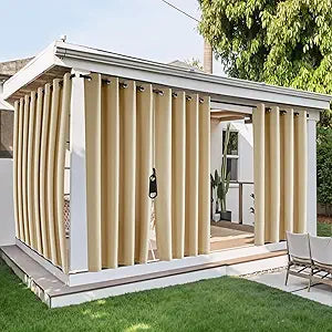 NICETOWN Outdoor Curtains for Patio Waterproof with Zipper Connects 2 Panels, W54 x L84 in, Gazebo Curtains Top Grommet & Bottom Back Tab with Rope, Windproof & Privacy Sun Shades for Porch, Taupe