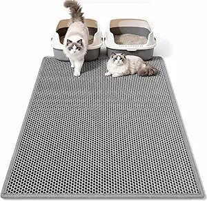 Pieviev Cat Litter Mat Double Layer Waterproof Urine Proof Trapping Mat 1 Pack (Gray, 36x30 Inch (Pack of 1))