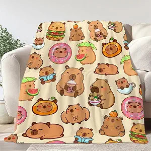 Capybara Gifts Blanket, Soft Flannel Throw for Kids Boys Girls, Cute Animal Plush Gift for Teens Birthday, Cozy Kawaii Stuff Decor for Room Couch Sofa-50x60inches