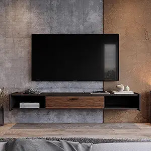 55'' Floating TV Stand,Wall Mounted TV Console,Floating TV Cabinet,Under TV Shelf for Bedroom Living Room(Walnut)