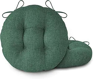 Round Chair Cushions with Ties 16" x 16" x 3" Thick Round Cushions Set of 2 for Indoor Furniture Comfy Circle Seat Pads for Kitchen Dining Room Green