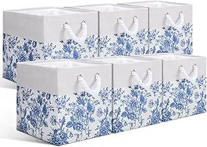 LemonRoad 6 Pcs Blue Floral Cube Storage Bins 13 Inch Square Storage Basket with Handle Preppy Girl Organizer Basket Collapsible Fabric Box for Classroom Bedroom Office Home Decoration Gift