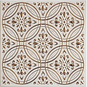 10-Pack Peel and Stick Backsplash Tiles 8" x 8" Pastel Painted Gold Design, Water-Resistant, Renter-Friendly, Aluminum Tile for Kitchen, Bathroom, Ceiling & DIY Projects