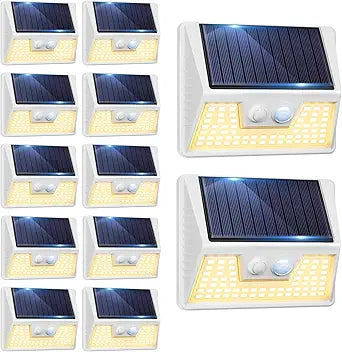 vighep 12Pack White Solar Lights Outdoor Motion Sensor, 3000K Warm Light/3 Lighting Modes, IP65 Waterproof Solar Powered Wall Lights Outside for Garden Fence Backyard Deck Driveway