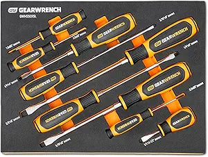 GEARWRENCH 9 Piece Slotted Dual Material Screwdriver Set in Foam Storage Tray - GWMSSCRSL