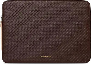 Comfyable Woven-Look Laptop Sleeve 13 Inch 14 Inch Compatible with MacBook Air M5 & MacBook Pro M5 Pro/Max 2026, Faux Leather Mac Travel Case for Men Women, Mocha Brown