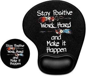ITNRSIIET Ergonomic Mouse Pad Coaster Set with Gel Wrist Support Wrist Rest Smooth Surface Non-Slip PU Base Comfortable Office Supplies Pain Relief, 9.5 x 8.3 inches, Inspirational Quote Black