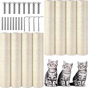 Arrowbash 8 Pcs M8 Cat Scratching Post Replacement 15.7x3.1'' Sisal Pole Cat Tree Climbing Post Replacement with Screw, Refill Scratcher Pole for Indoor Kitten Tree Tower Spare Pet Furniture Protector