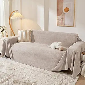 MEETSKY Couch Cover for 2 Cushion Sofa, Washable Cat Scratch Proof Sofa Covers Love Seat L Shape Soft Sectional Sofa Slipcover Furniture Protector for Dogs Pets Kids, 71" x 102", Oat