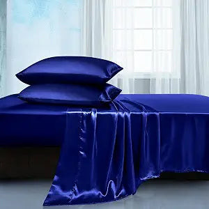 Manyshofu Royal Blue Satin Queen Sheets 4 Piece - Silky Cooling Bedding