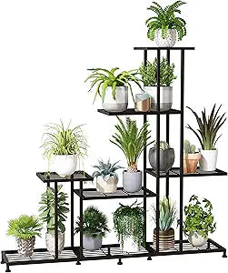 Twhep Heavy Duty Metal Plant Stand, 5 Tiers Multifunctional Plant Stand for Indoor Outdoor, for Tall Large Rack for Living Room Garden Balcony, Black