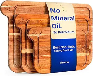 Non Toxic Cutting Boards - Cutting Board Set Free of Mineral Oil, Made of FSC Acacia Wood - Cutting Boards for Kitchen - Includes 3 Chopping Boards. By Ziruma