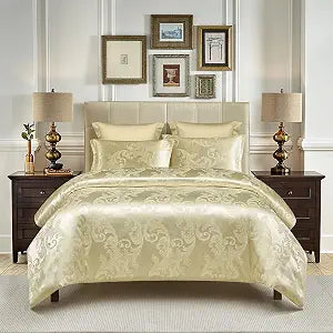 Yellow King Satin Embroidery 3 Piece Duvet Cover Set