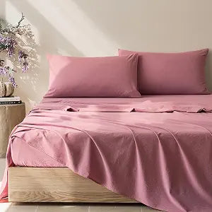 JELLYMONI Sheet Set Queen Size 4pcs Cotton Easy-Fit 16 Inch Deep Pocket 100% Washed Cotton Soft Breathable (1 Fitted Sheet, 1 Flat Sheet, 2 Pillowcases)
