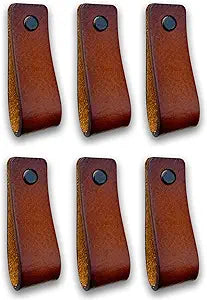Brute Strength - Leather Furniture Handles - Cognac - 6pcs - 6.5" x 1" - Leather Dresser Pulls - Cabinet knobs Dresser knobs - Handles
