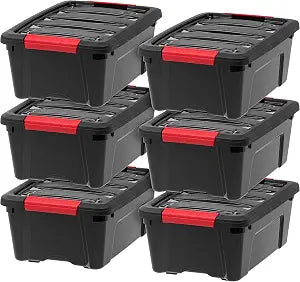 IRIS USA 6-Pack 13 Quart Storage Bins with Lids, Black