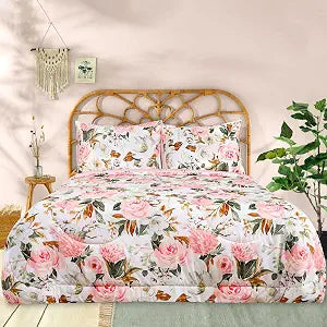 DILIMI Twin Comforter Set for Girls, Reversible Pink Floral Twin Size Bed, 5 Pieces Ultra Soft Twin Bedding Sets with Comforter, Flat Sheet, Fitted Sheet, 2 Pillowcase