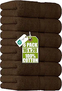 Utopia Towels 6 Pack Premium Hand Towels Set, 16 by 28 inches, 100% Ring Spun Cotton, Ultra Soft and Highly Absorbent 600GSM Towels for Bathroom, Gym, Shower, Hotel, and Spa, Dark Brown