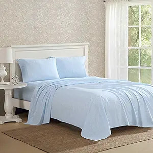 Laura Ashley Twin XL Sheet Set, Crisp & Lightweight Cotton Percale Bedding with Fitted Sheet and Pillowcase, Floral Room Decor, Deep Pocket, College Dorm Room Essentials (Maeve Blue)