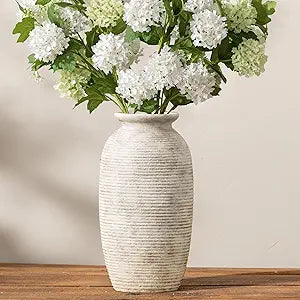 Ceramic Flower Vase, 12.5" Large Vases Home Decor Rustic Farmhouse Tall Pottery Decorative Pampas Vase for Table Living Room Entryway Mantel Bookshelf Bedroom Bathroom Kitchen-Rustic White