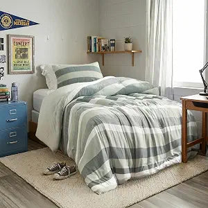 Twin Size Striped 2 Pieces Comforter Set, Sage Green