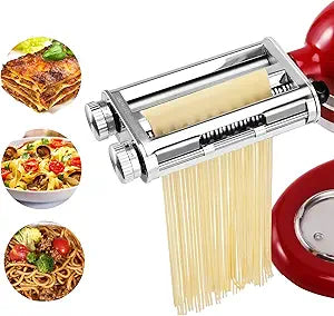 FavorKit Pasta Maker Attachment for KitchenAid Stand Mixers, Sturdy 3 in 1 Set Included Pasta Sheet Roller, Spaghetti and Fettuccine Cutter Accessories, Metal Construction, Unique Design