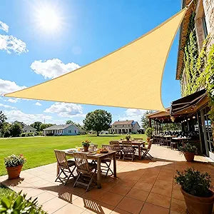 Artpuch Sun Shade Sail, 24'X24'X33.9' Sand Triangle, Curved Edged Sun Shade, Commercial Grade 185GSM HDPE UV Permeable Outdoor Shade Cloth for Deck, Backyard, Patio (Custom Sizes Made)