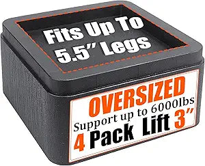MYMULIKE Bed Risers 3 Inch, Oversized Fit Up to 5.5" Legs, Heavy Duty Support 6000lbs, Stackable Bed Raising Blocks Furniture Sturdy Bed Lifts for Couches, Tables, Desk(Black, 3 inch-4 Pack)