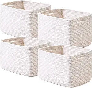 ICERZCZ Storage Baskets for Organizing, Woven Basket for Storage, Storage Baskets Bin for Shelves, Cotton Rope Basket with Handles, 12.5"Lx9.1"Wx7.9"H, (4 Packs) Off White