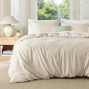 Bedsure Duvet Cover King Size - Soft Double Brushed Bedding Set for Kids & Adults, Zipper Closure, 3 Pieces, Includes 1 Duvet Cover (104"x90") & 2 Pillow Shams, NO Comforter, Light Beige