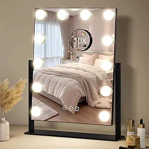 Vanity Mirror with Lights,Makeup Mirror with Lights,3 Color Lighting Modes Detachable 10X Magnification Mirror Touch Control,360Rotation,White