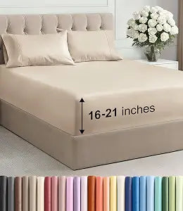 Extra Deep Pocket Queen Size Sheet Set - 4 Piece Breathable & Cooling Bed Sheets - Hotel Luxury Bedding with 16 to 21 inch Extra Deep Pockets - Ultra-Soft, Fade & Wrinkle Resistant - Oeko-Tex - Wheat