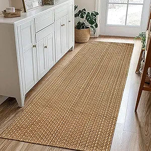 Runner Rug Boho 2x5 ft Hallway Runner Rug,Braided Design Neutral Entryway Rug with Rubber Backing,Tan Brown,Machine Washable,Solid Faux Jute Rug,for Bedroom,Bathroom,Non-Slip