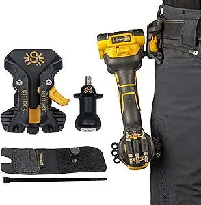 Spider Tool Holster - Pro Tool Holster + One Tool Grip + One Driver Pin - Upgraded, Self Locking Multi Tool Holder with Ambidextrous Thumb Lock