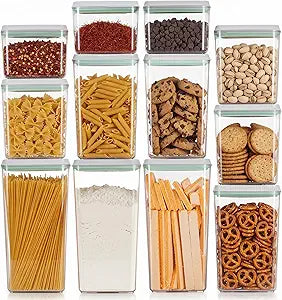 Airtight Storage Containers with Lids, Set of 12 Storage Containers, Kitchen Storage Box, Pop-Top Lid Set, Food Storage Containers for Cereal, Raw Sugar, Flour, and Pasta, BPA-Free