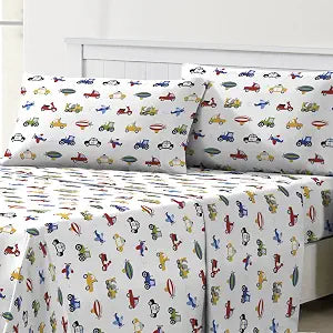 Dream Factory Trucks Tractors Cars Microfiber Sheet Set, Twin, Blue, 3-Pc