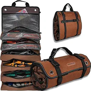 WELKINLAND Heavy-Duty Waxed Canvas Tool Roll, 7-Pockets Tool Wrap Roll, 15L Tool Roll Bag, Large Roll Up Tool Bag For Mechanics.