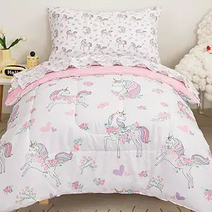 Viviland Toddler Comforter Sets, 4 Pieces Bedding Sets, White Background