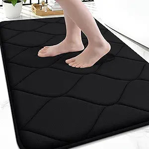 Smiry Memory Foam Bath Mat 30''x20'', Ultra Soft Non-Slip Bathroom Rug, Plush Water Absorbent Quick Dry and Machine Washable Floor Mat for Shower, Tub & Home Decor, Black