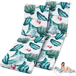 SmoothNovelty 2 Pcs Outdoor Chaise Lounge Chair Cushion 72 x 21 x 3 Inch Waterproof Lounger Replacement Cushions Patio Lounger Pads for Pool, Deck, Lawn(Big Leaves)