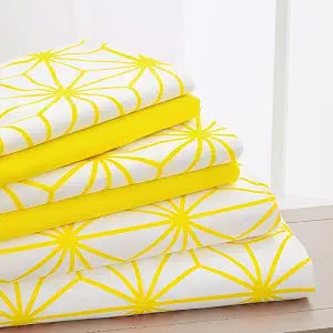 Elegant Comfort 6-Piece Cube Geometric Microfiber Sheet Set, Queen, Yellow