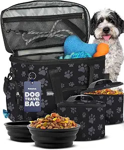 The Original Doggy Bag - Complete Dog Travel Bag for Supplies with 2 BPA-Free Travel Dog Bowls & 2 Pet Food Containers - Traveling Kit for Road Trips, Camping, Weekend Away or Doggy Gift: Paw Print