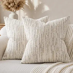 a moment Boho Throw Pillow Covers Set of 2,Striped Decorative Rustic Farmhouse Pillow Cases,Aesthetic Modern Home Decor Couch Cushion Covers for Bed Sofa Living Room 26"X26" Beige