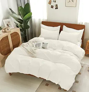 White Cotton Duvet Cover Queen Set 3 Pieces, 1 Duvet Cover 90x90 (Comforter Not Included) and 2 Pillowcases,4 Ties and Zip Closure, Soft and Breathable, White,Queen