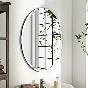 KOHROS Bathroom Mirrors for Over Sink - Oval Frameless Mirror - Beveled Polished Wall Mirror for Bathroom, Vanity, Bedroom (17.8" W x 23.6" H Oval)