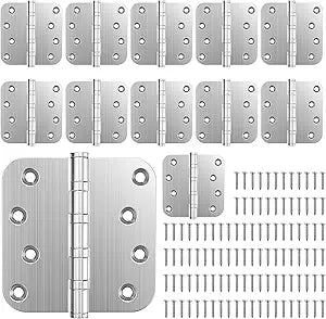KOLET Ball Bearing Door Hinges, 4 x 4 Inches Exterior Door Hinges, 5/8'' Radius Corner Hinges, Heavy Duty Stainless Steel, Smooth and Quiet, Non Removable Pin, Brushed Nickel, 12 Pack