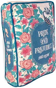 Steel Mill & Co. Book Shaped Throw Pillow, 14.5" x 10" Decorative Literary Pillow with Embroidered Cover, Printed Page Edges and Piping Detail for Book Lovers (Pride and Prejudice)
