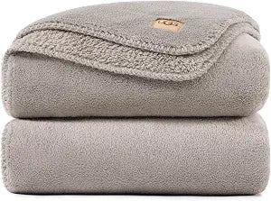 UGG Whitecap Full/Queen Blanket, Fleece Fluffy Blanket for Bed, Luxury Cozy Oversized Throw for Couch, Washable Queen Bedding, Hypoallergenic Bedding Queen Size, 90" x 90", Seal Grey